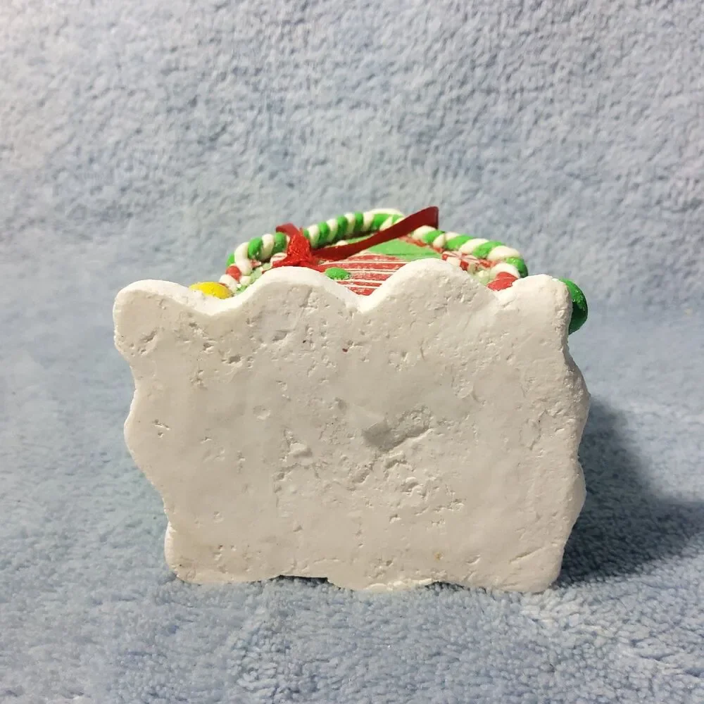 Green Gingerbread House Christmas Ornament Peppermint Candy Cane Clay Dough 3.25